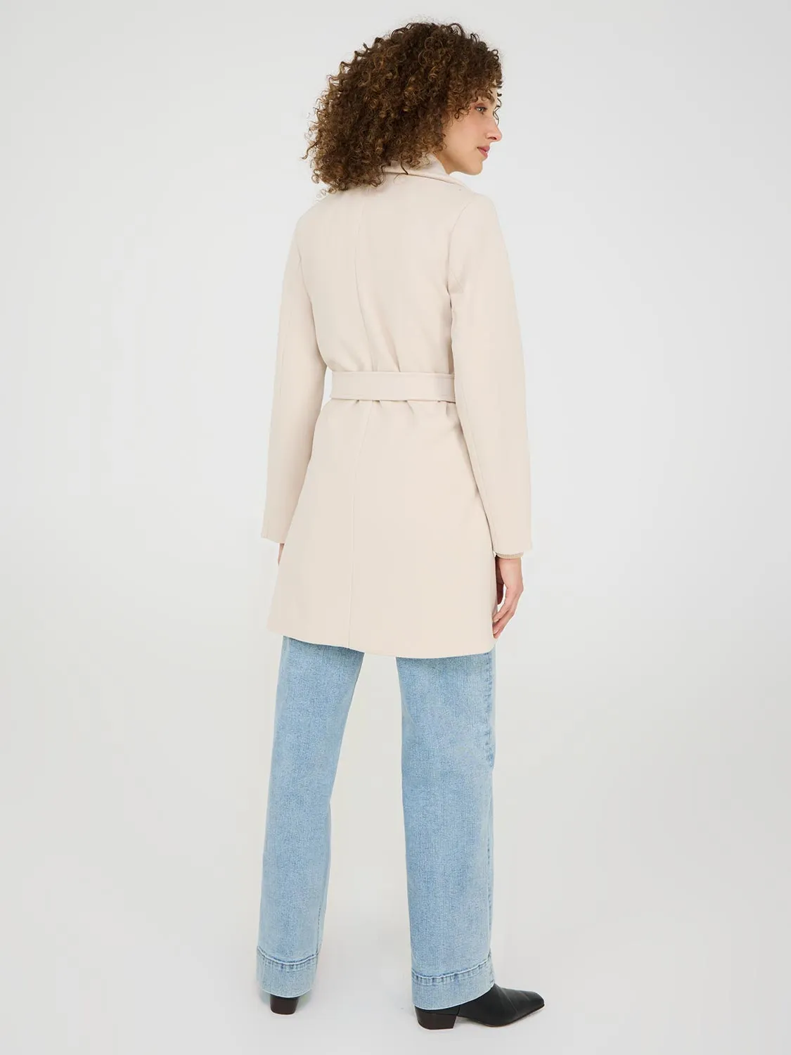 Faux Wool Shawl Collar Wrap Coat