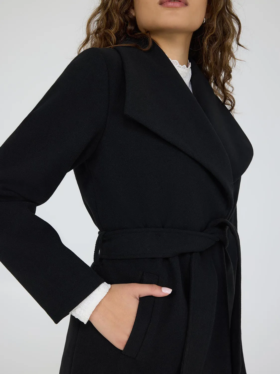 Faux Wool Shawl Collar Wrap Coat
