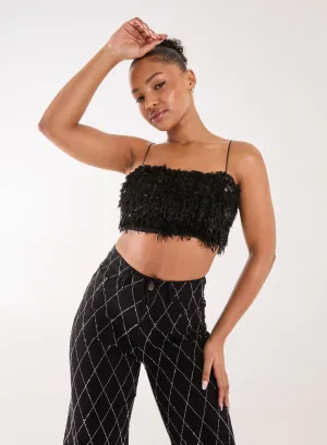 Feather Sequin Cami Top