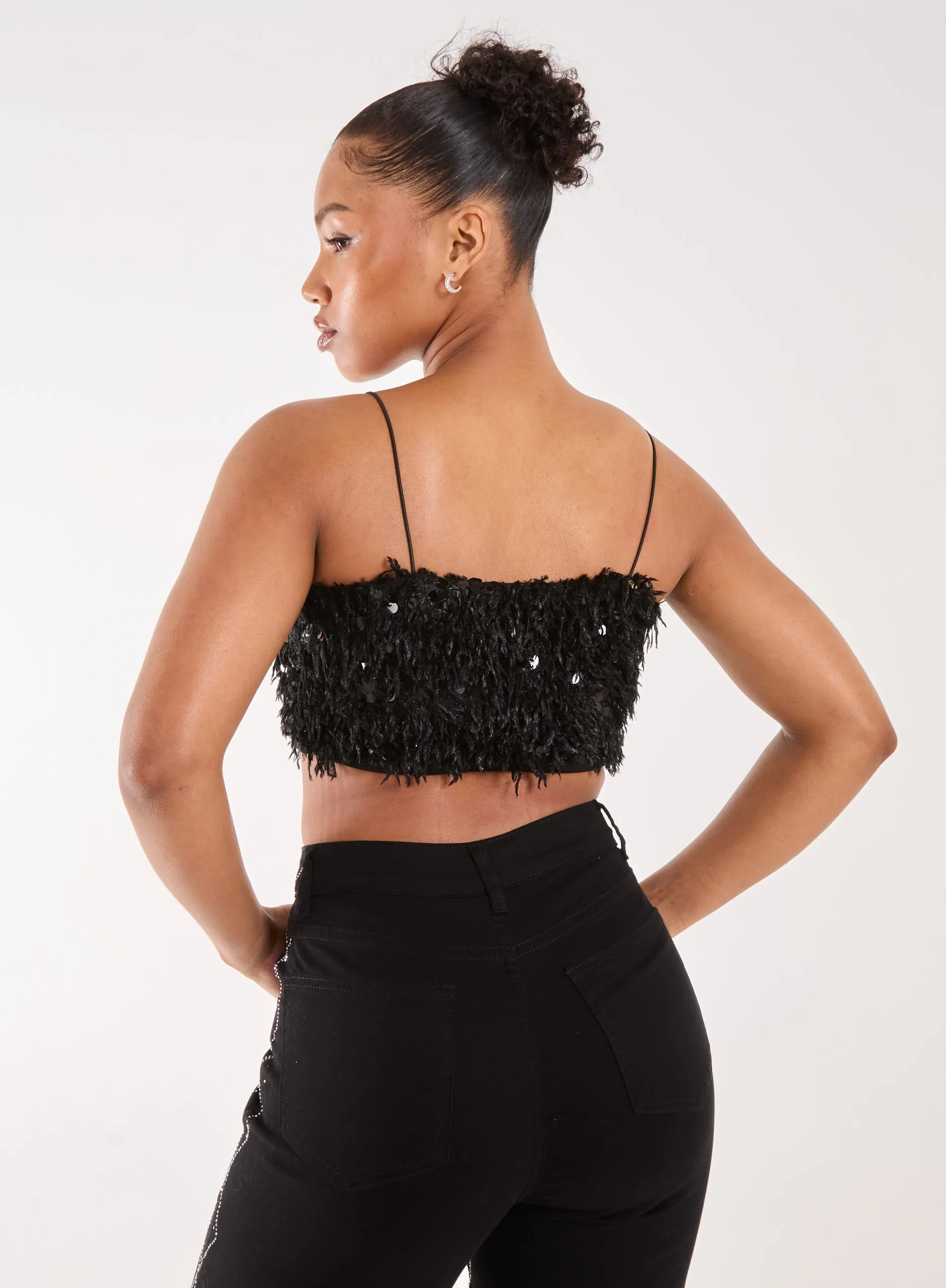 Feather Sequin Cami Top