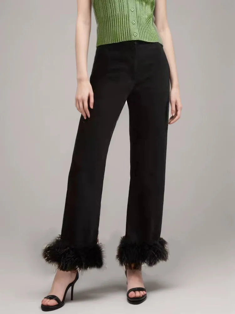 Feathers Denim Straight Black Pants Jeans