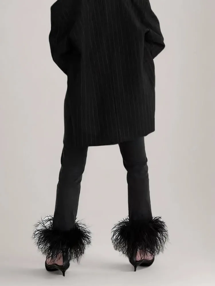 Feathers Denim Straight Black Pants Jeans