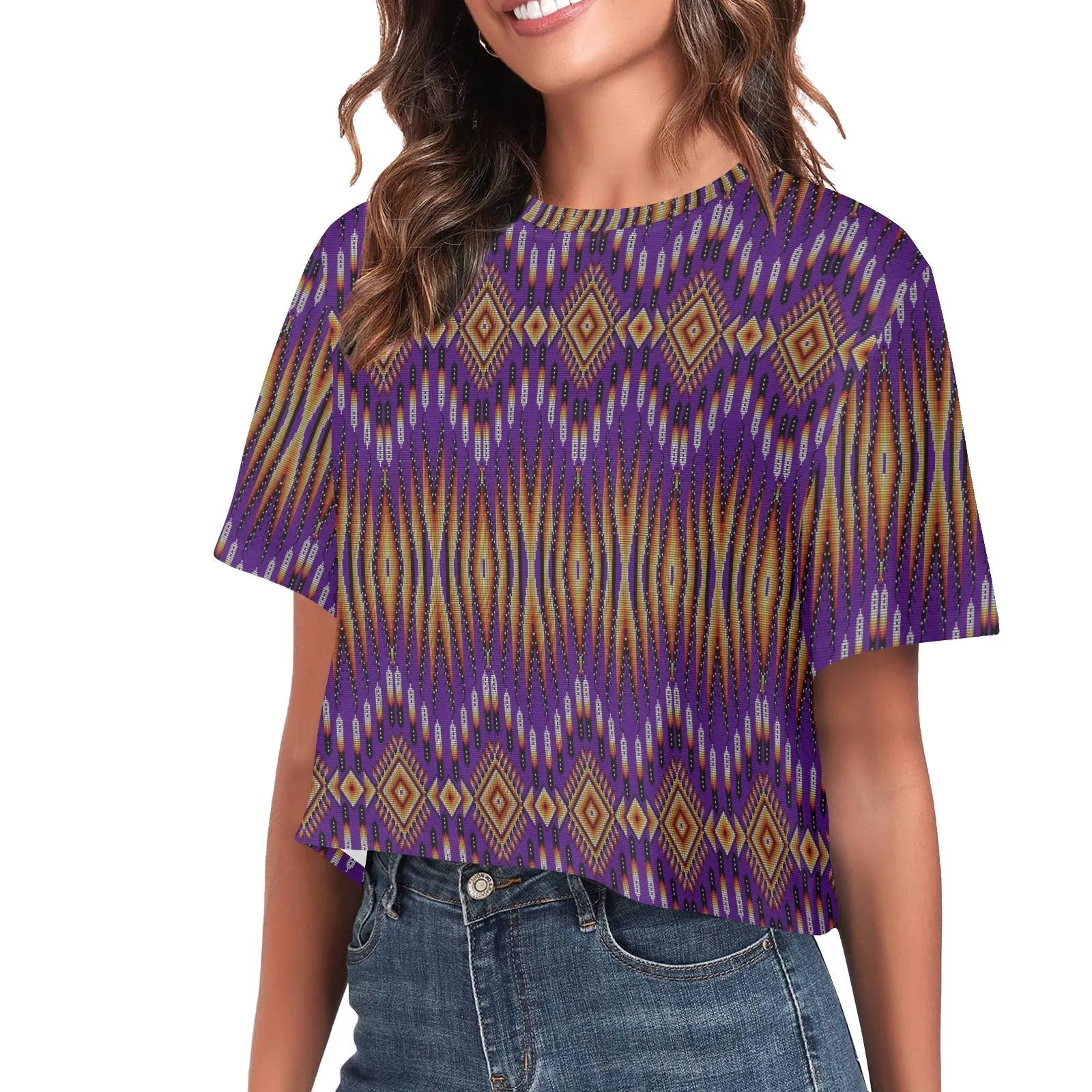 Fire Feather Purple Women's Cropped T-shirt