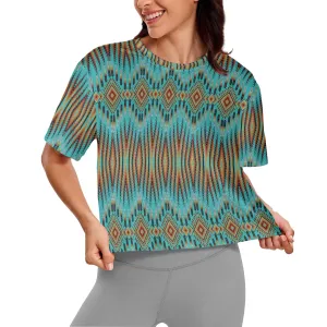 Fire Feather Turquoise Women's Cropped T-shirt
