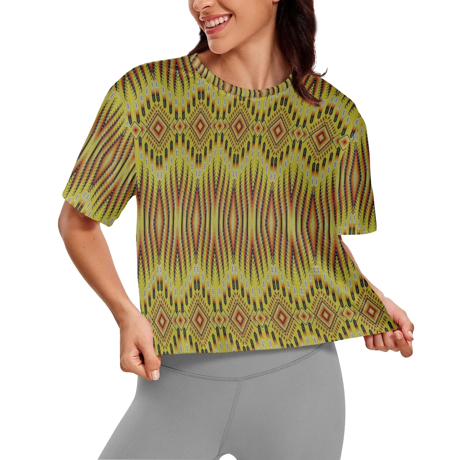 Fire Feather Yellow Women's Cropped T-shirt