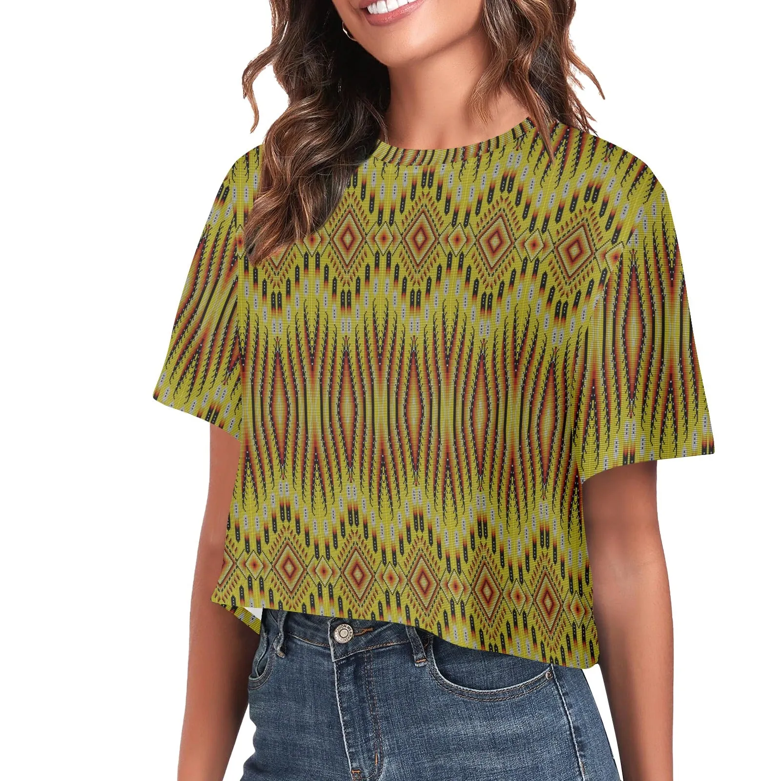 Fire Feather Yellow Women's Cropped T-shirt
