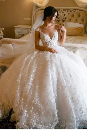 Floral Lace Wedding Dresses Vintage Ball Gown Wedding Dress, MW307