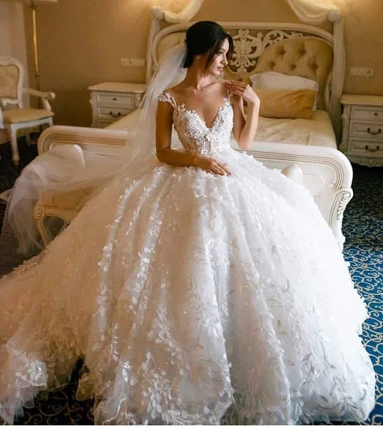 Floral Lace Wedding Dresses Vintage Ball Gown Wedding Dress, MW307