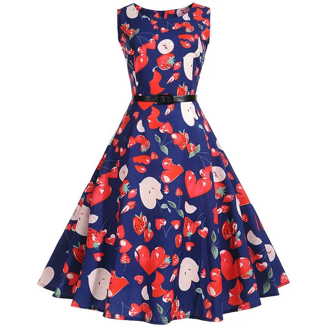 Floral Print Vintage Dress Women Retro PinUp Tutu Dresses Hepburn 50s 60s Rockabilly Robe feminino Vestidos Swing dresses S~3XL
