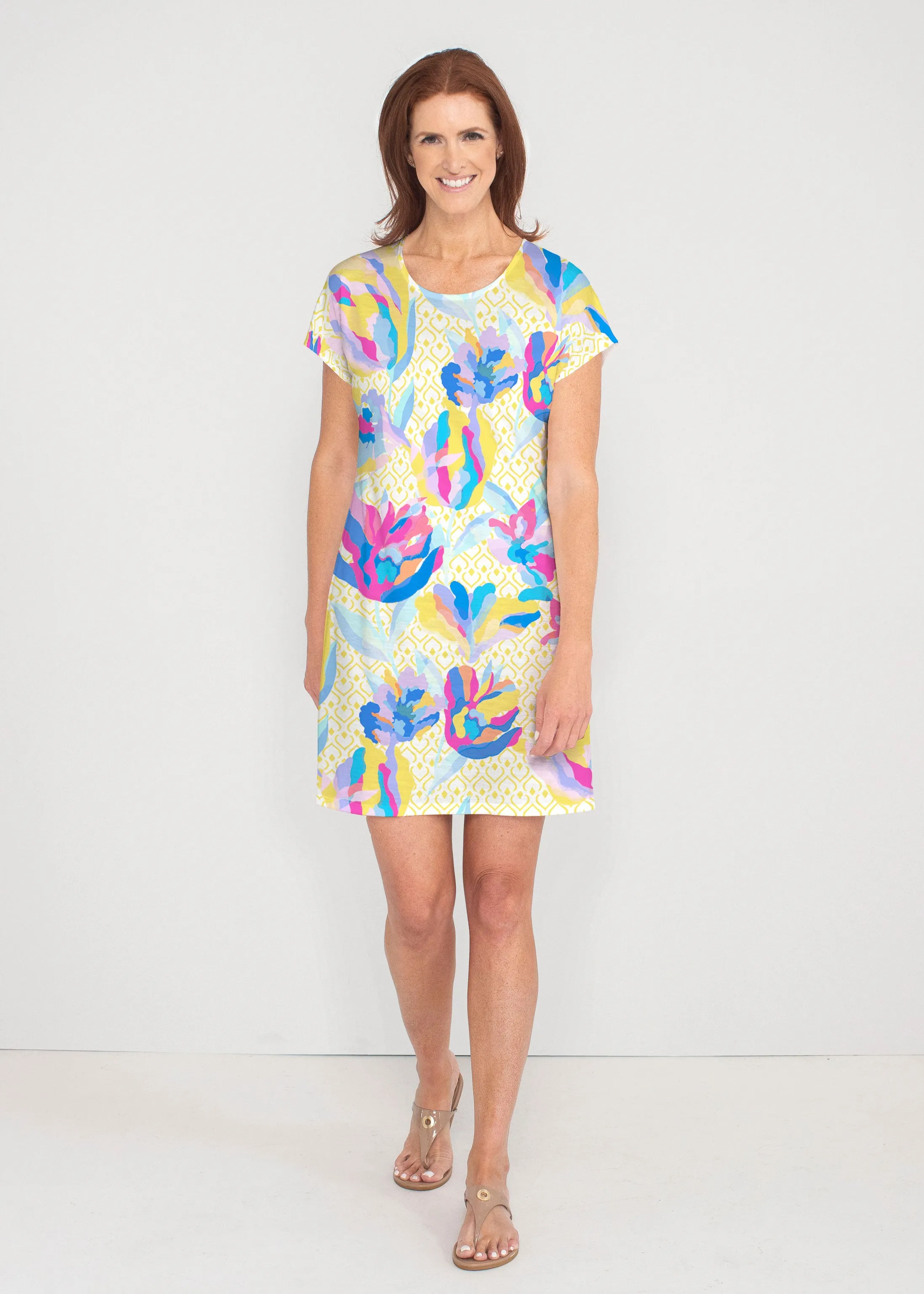 Floral Spades (8048) ~ French Terry Short Sleeve Crew Dress