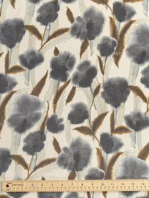 Flower Print Viscose Deadstock - Cream   Steel Blue  - Swatch