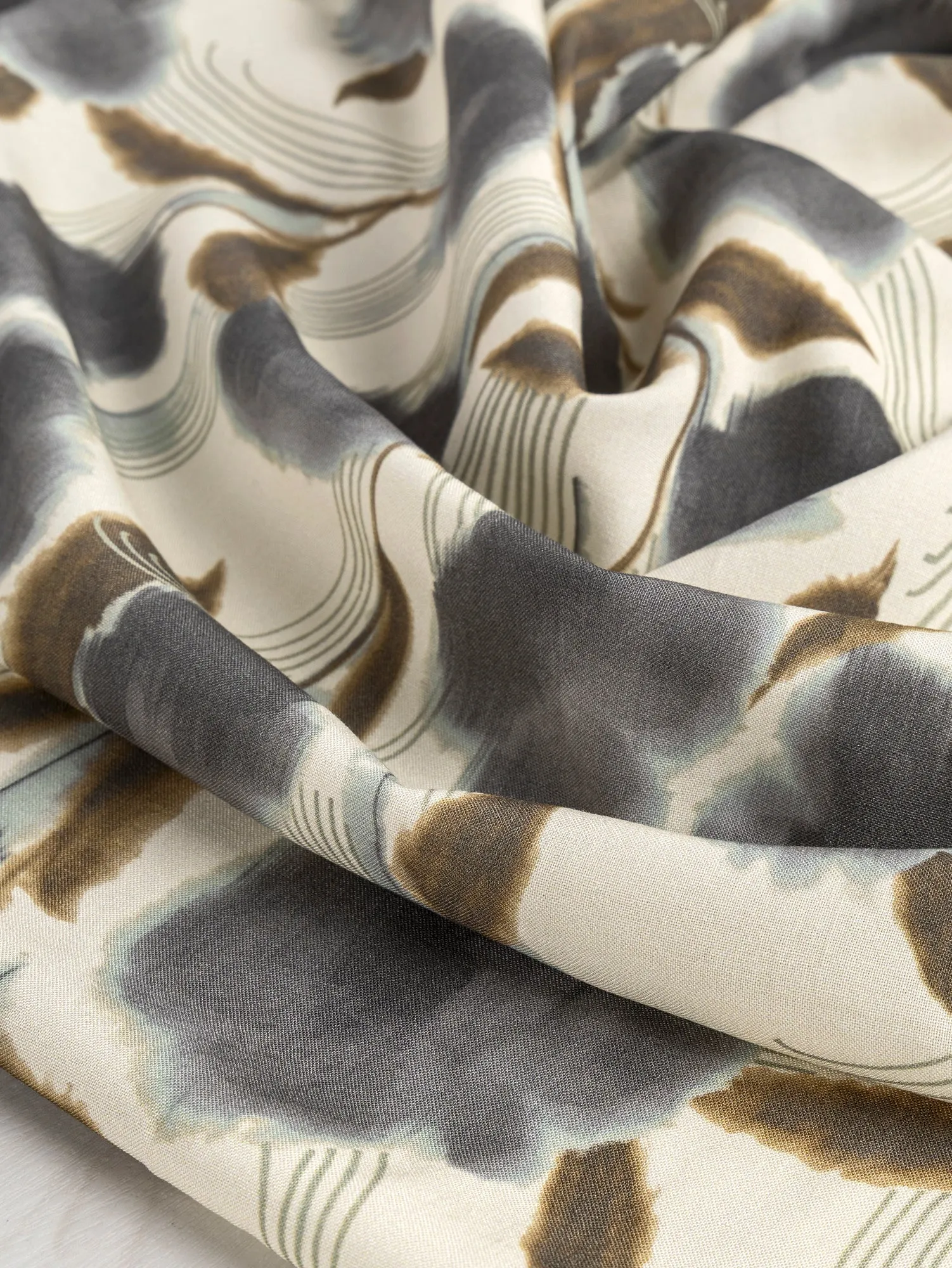 Flower Print Viscose Deadstock - Cream   Steel Blue  - Swatch