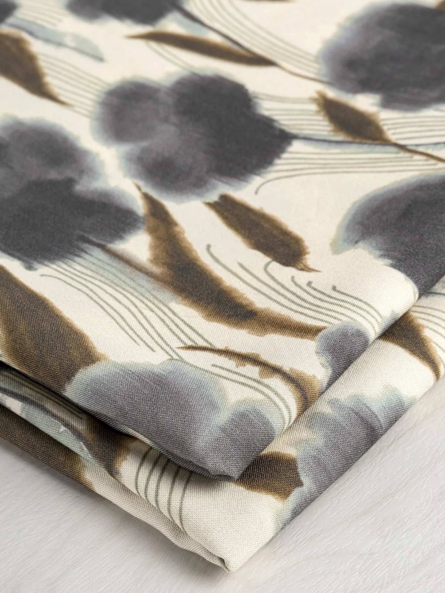 Flower Print Viscose Deadstock - Cream   Steel Blue  - Swatch
