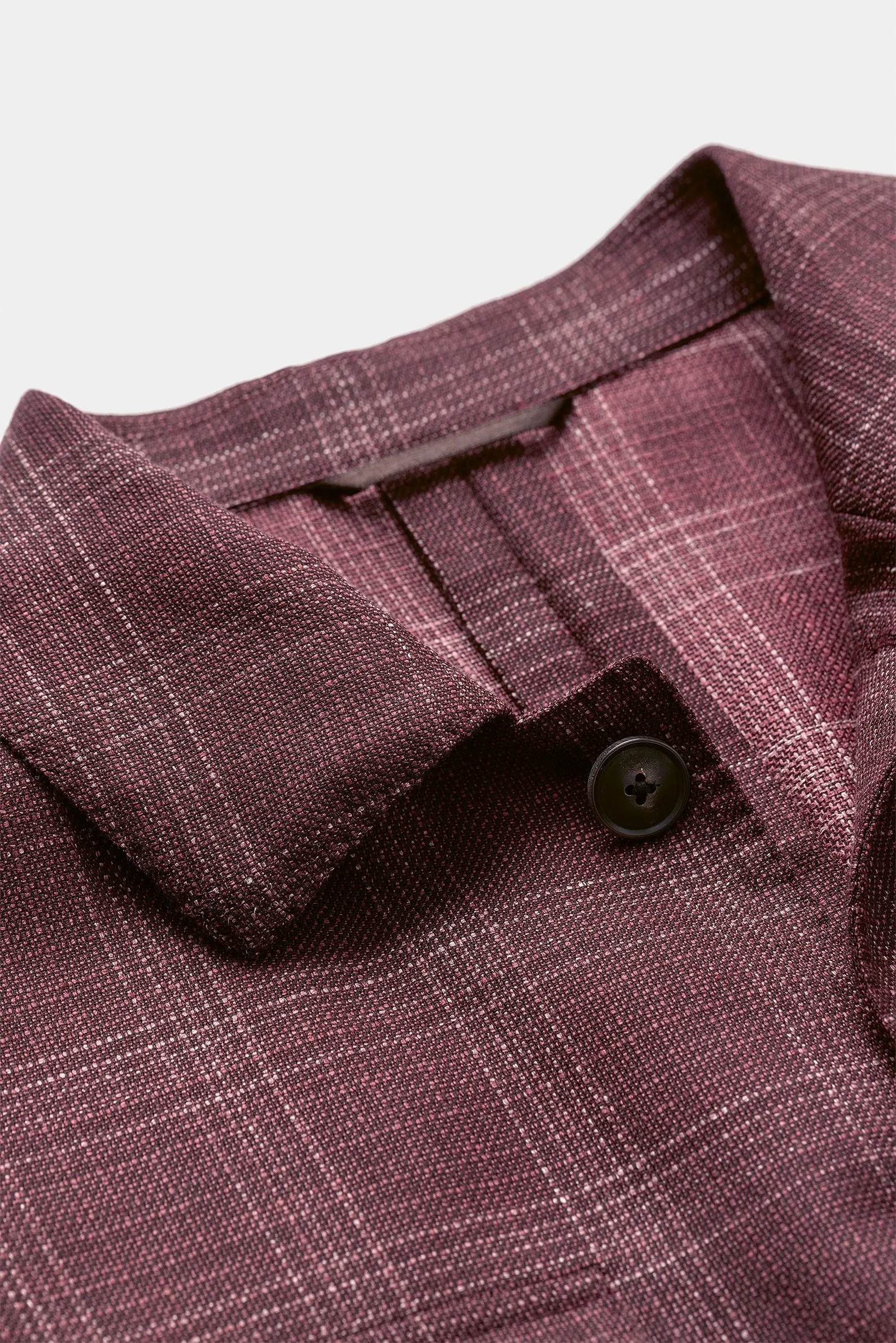 Fratelli Tallia di Delfino Aubergine Wool, Silk & Linen with Subtle Check