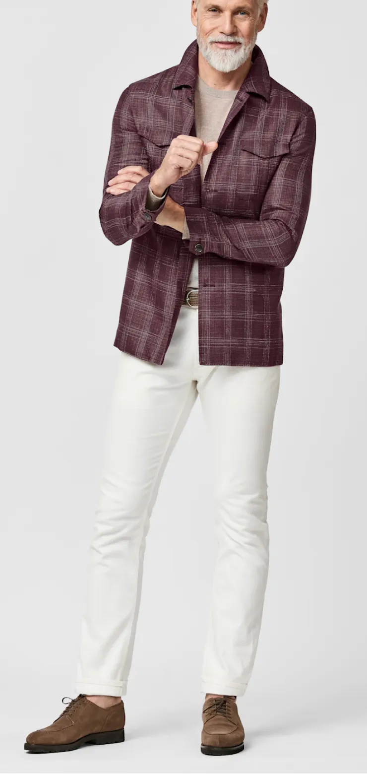 Fratelli Tallia di Delfino Aubergine Wool, Silk & Linen with Subtle Check
