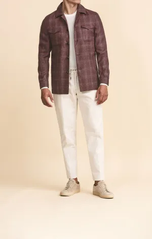 Fratelli Tallia di Delfino Aubergine Wool, Silk & Linen with Subtle Check