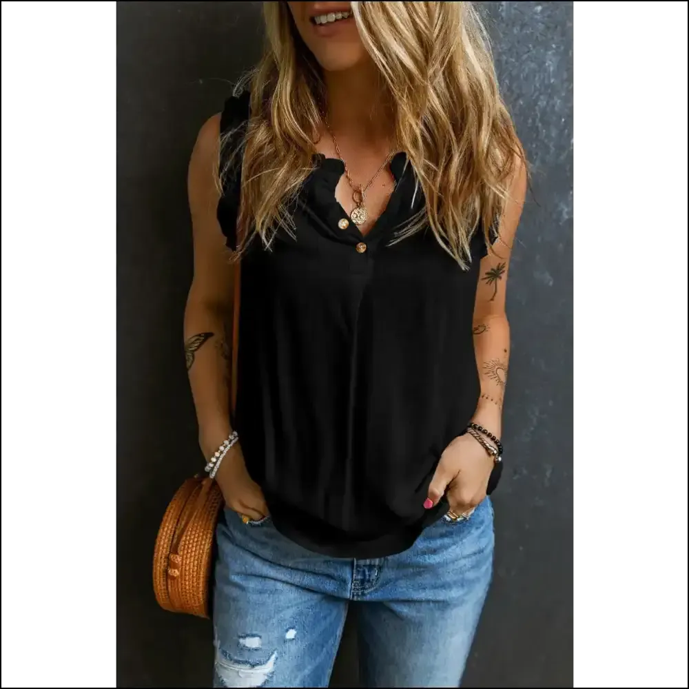 Frill Notched Sleeveless Tank