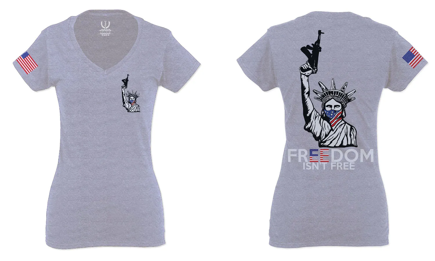 Front and Back Freedom Isn't Free Grunt 2nd Amendment Ammendment Guns Second For Women V neck fitted T Shirt