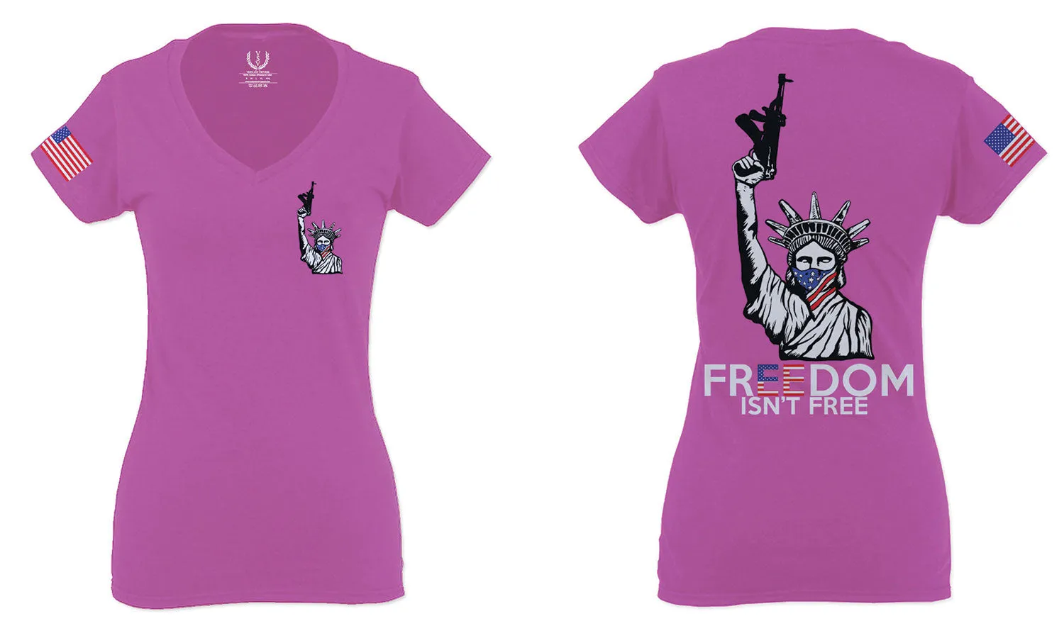 Front and Back Freedom Isn't Free Grunt 2nd Amendment Ammendment Guns Second For Women V neck fitted T Shirt