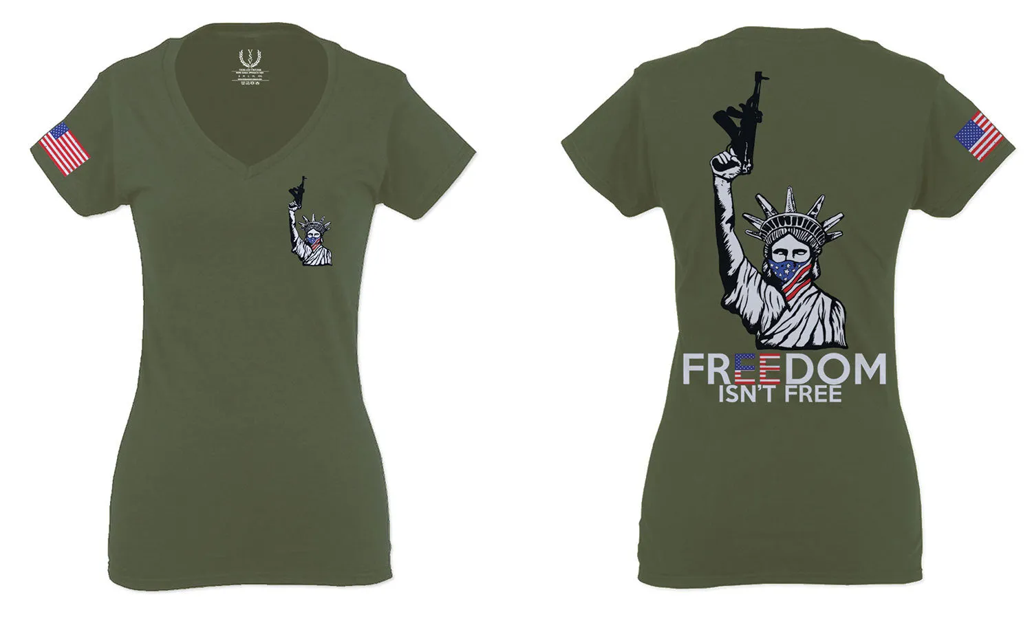 Front and Back Freedom Isn't Free Grunt 2nd Amendment Ammendment Guns Second For Women V neck fitted T Shirt