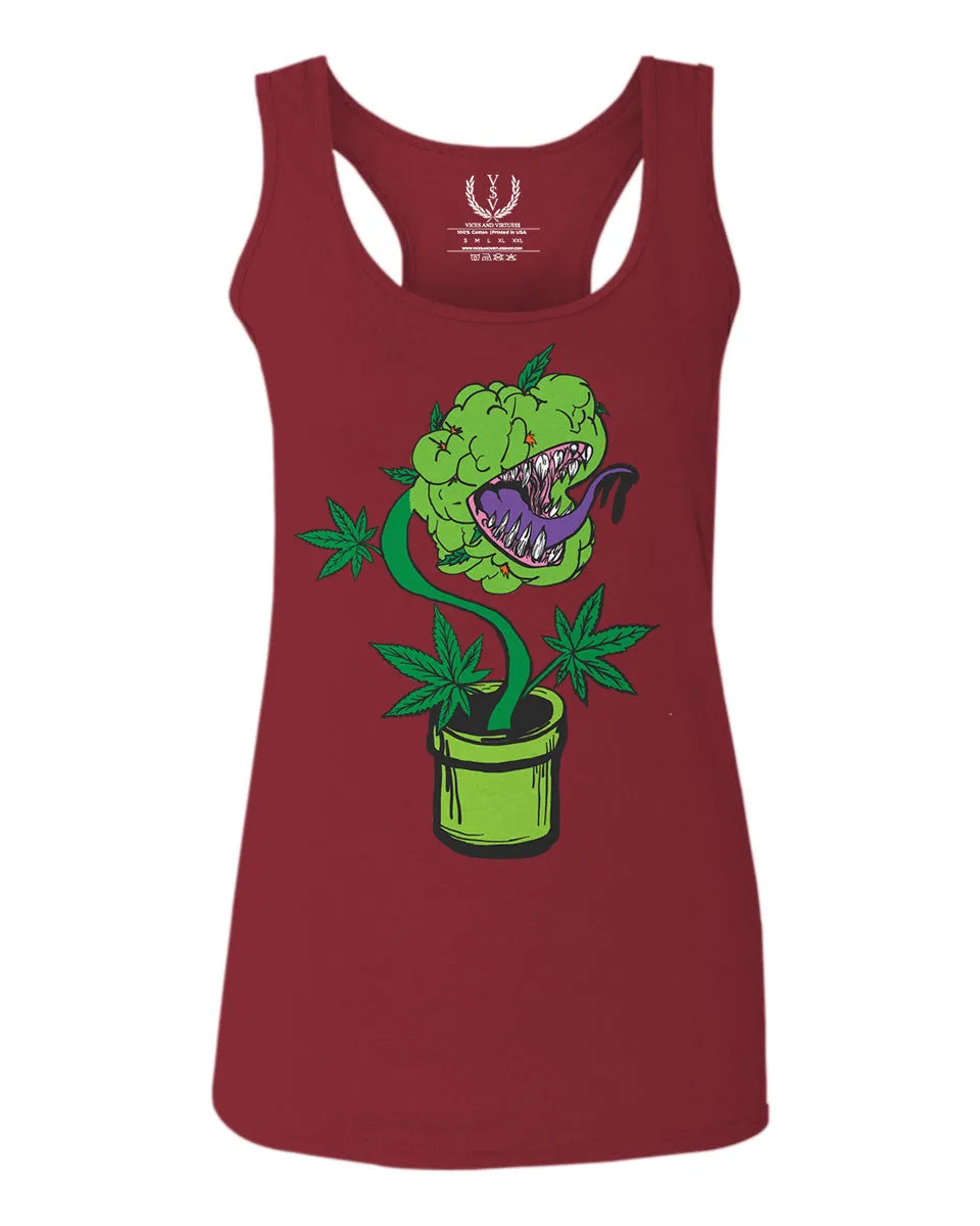 Front Funny 420 Stoned Day Weed Marijuana Pot Leaf Cannabis Plant  women's Tank Top sleeveless Racerback