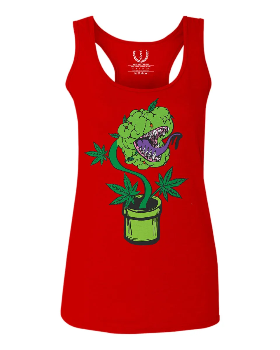 Front Funny 420 Stoned Day Weed Marijuana Pot Leaf Cannabis Plant  women's Tank Top sleeveless Racerback