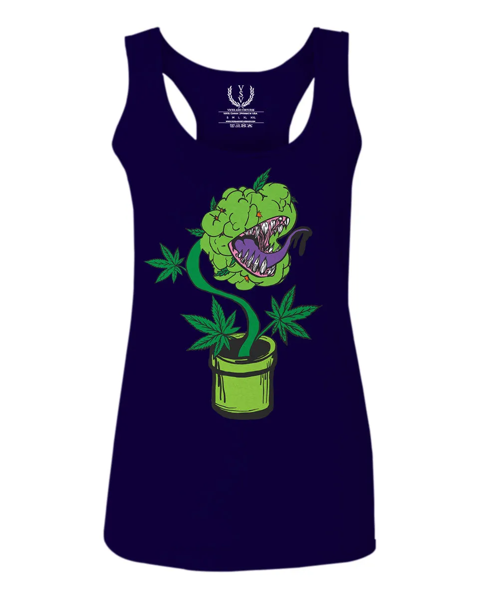 Front Funny 420 Stoned Day Weed Marijuana Pot Leaf Cannabis Plant  women's Tank Top sleeveless Racerback