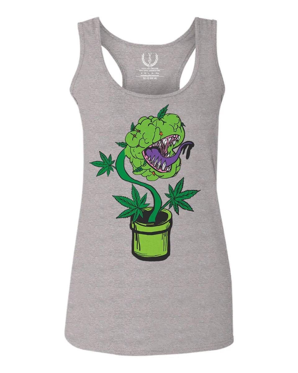 Front Funny 420 Stoned Day Weed Marijuana Pot Leaf Cannabis Plant  women's Tank Top sleeveless Racerback