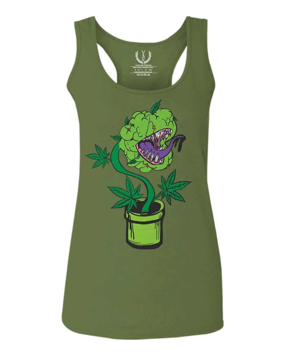 Front Funny 420 Stoned Day Weed Marijuana Pot Leaf Cannabis Plant  women's Tank Top sleeveless Racerback