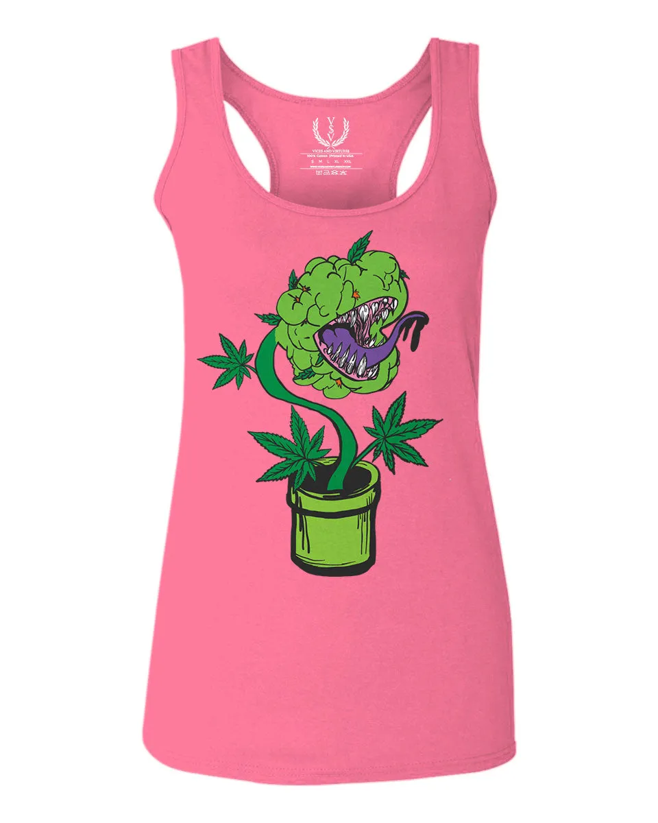 Front Funny 420 Stoned Day Weed Marijuana Pot Leaf Cannabis Plant  women's Tank Top sleeveless Racerback
