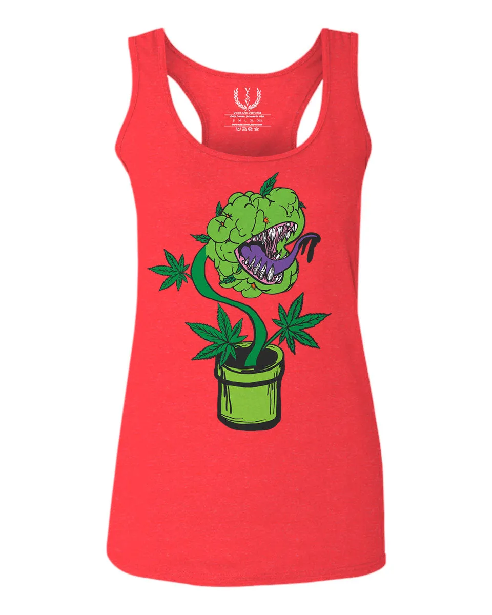 Front Funny 420 Stoned Day Weed Marijuana Pot Leaf Cannabis Plant  women's Tank Top sleeveless Racerback