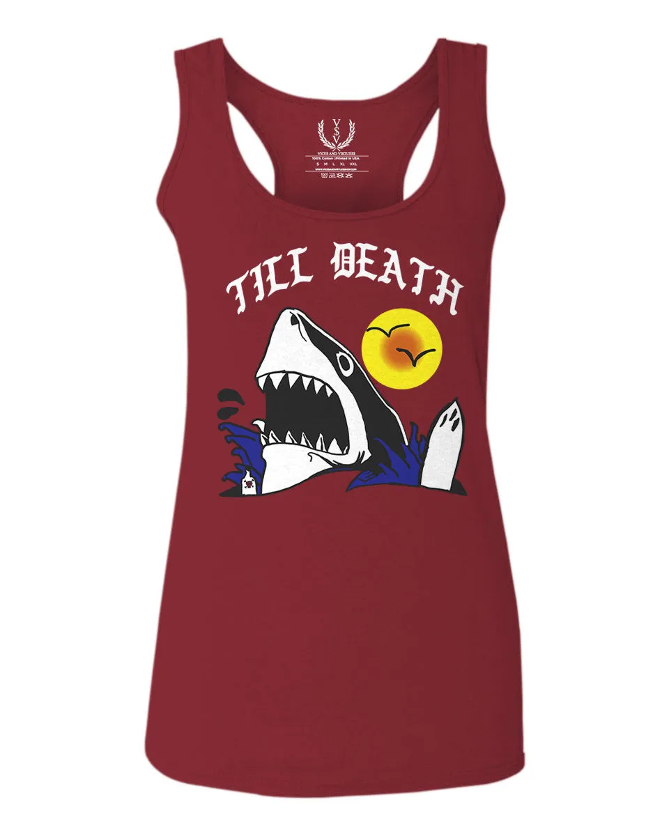 Front Shark Summer Vibe Cool Graphic Surf Till Death Society  women's Tank Top sleeveless Racerback