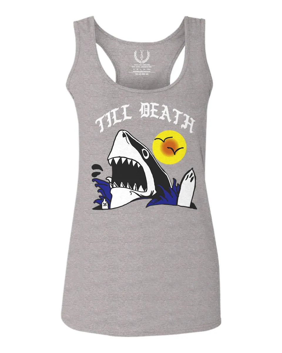 Front Shark Summer Vibe Cool Graphic Surf Till Death Society  women's Tank Top sleeveless Racerback