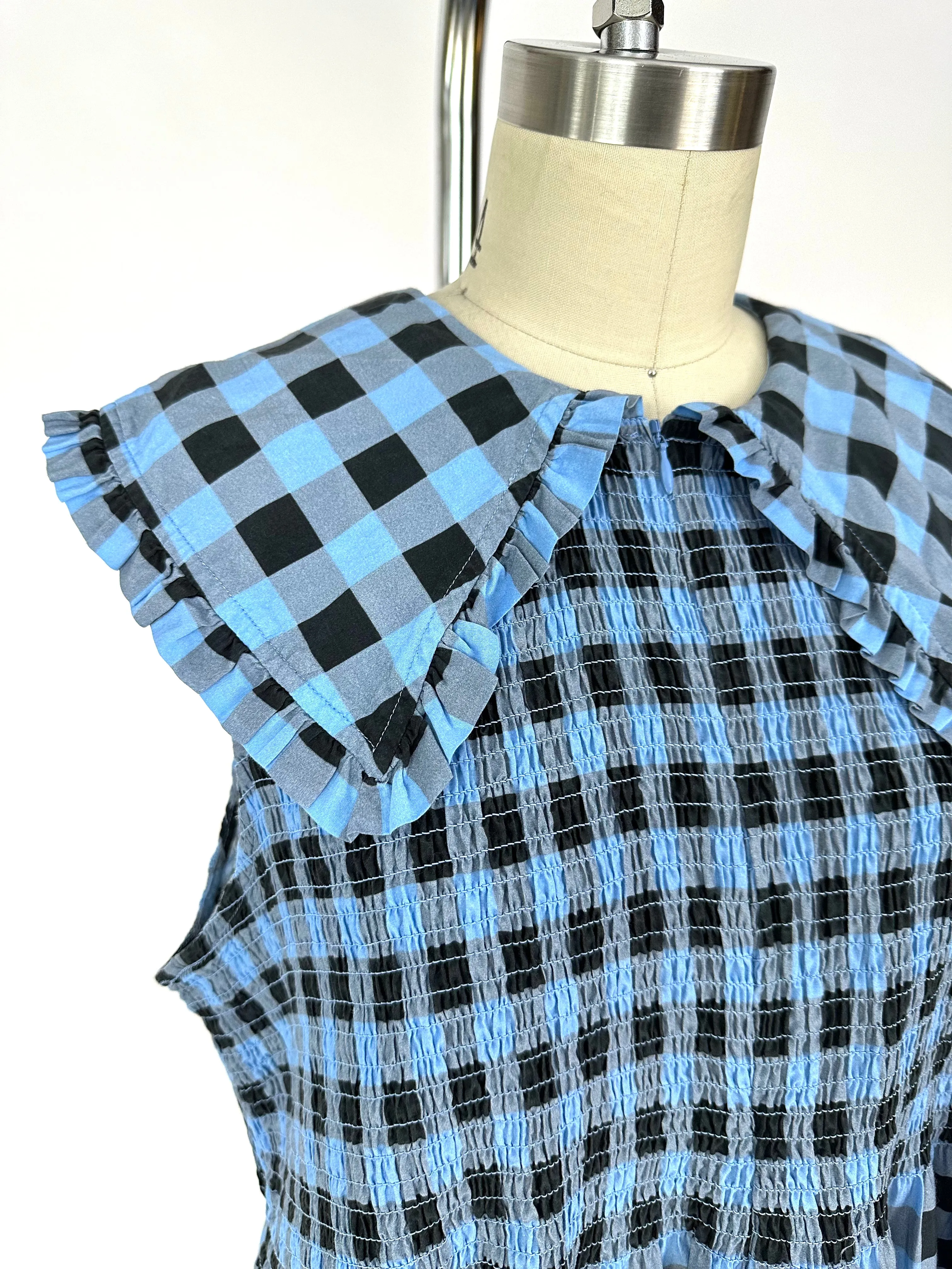 Ganni Ruffle Collar Gingham Dress