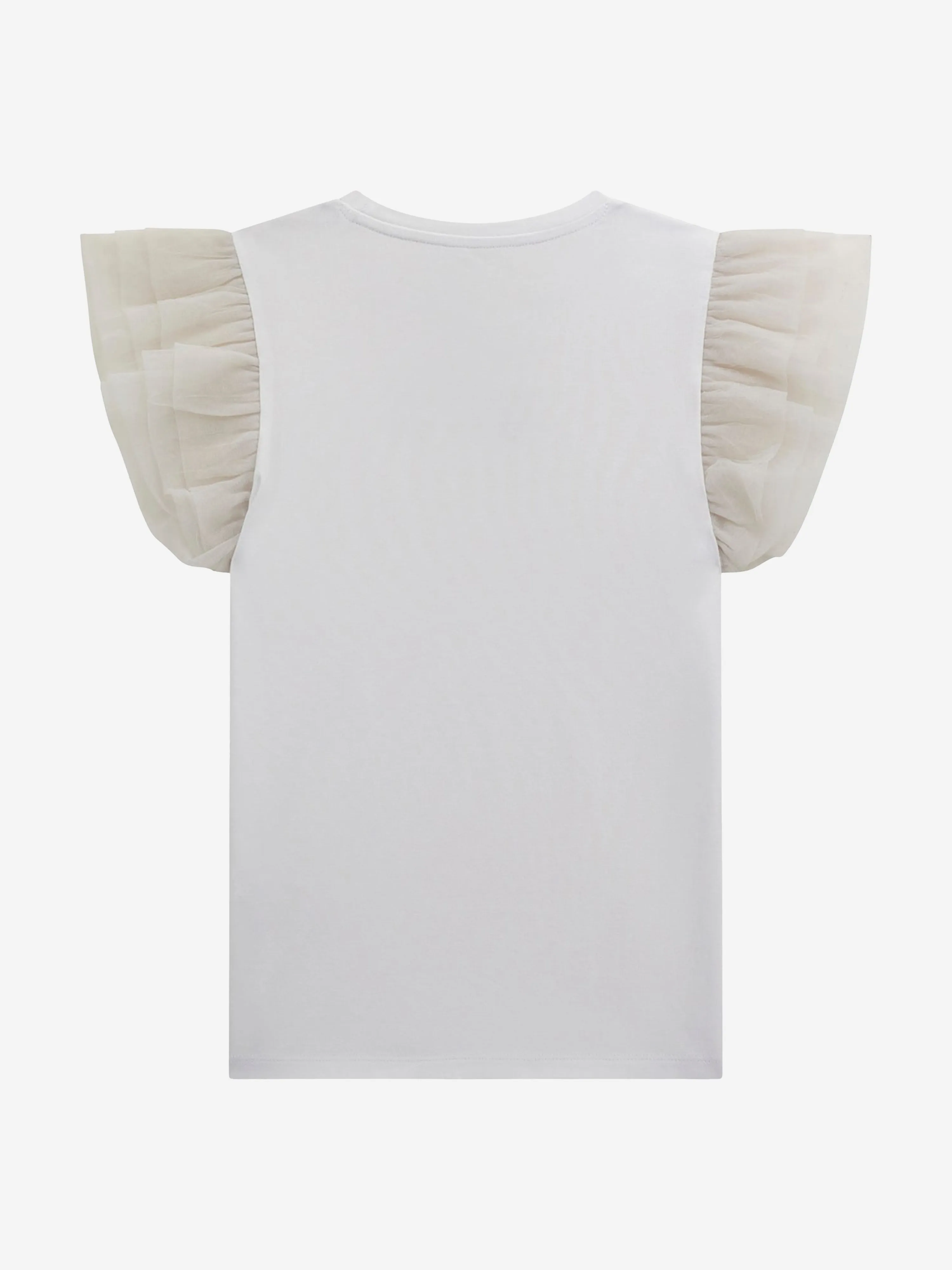 Girls Tulle Sleeve T-Shirt in White