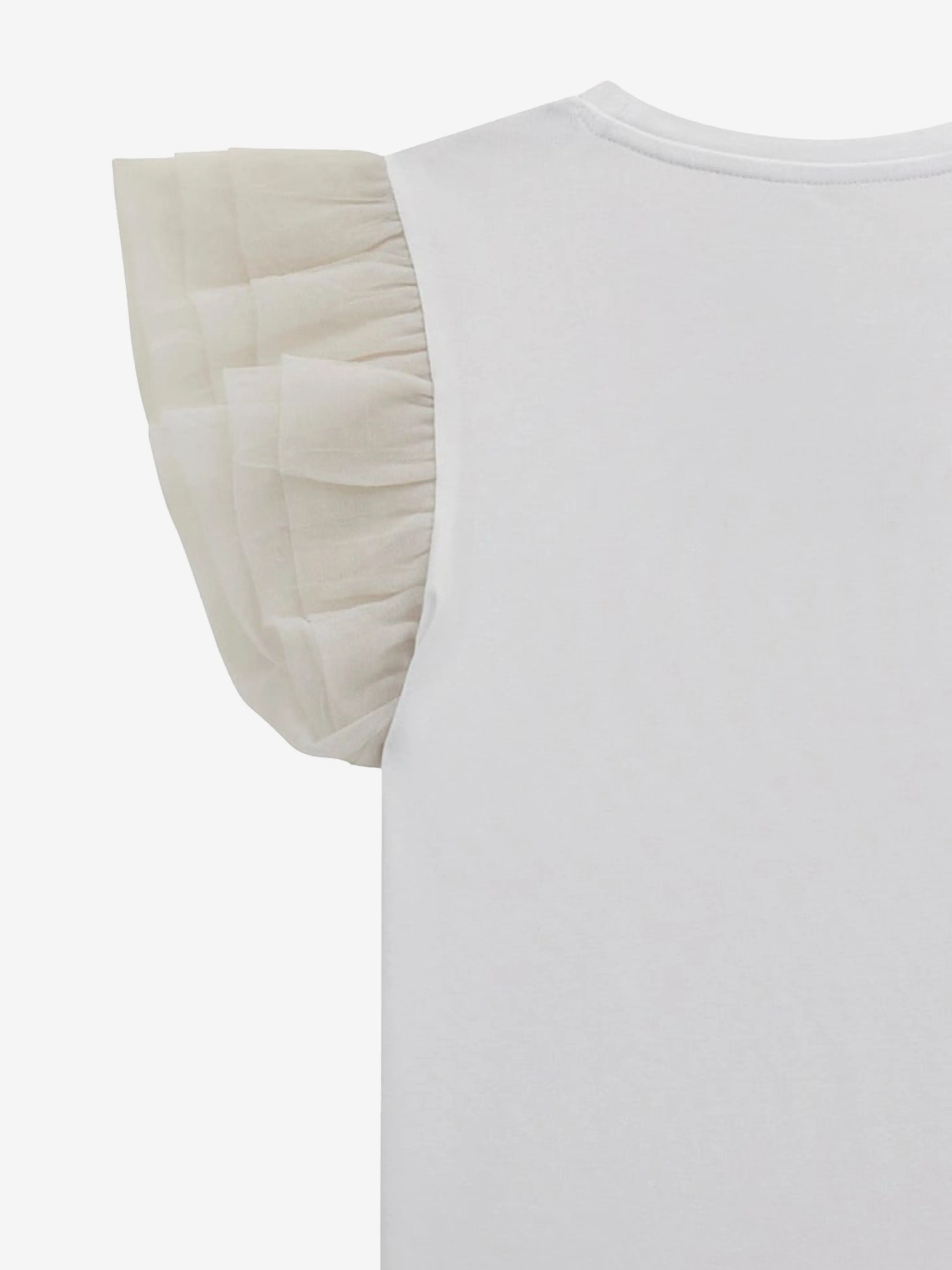 Girls Tulle Sleeve T-Shirt in White