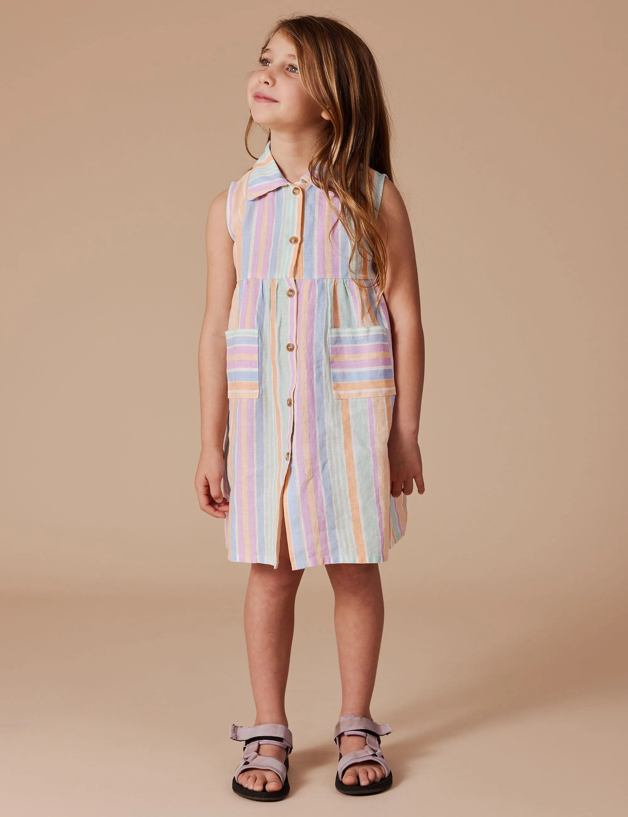 Goldie   Ace - Rudy Linen Dress (Pastel Stripe)
