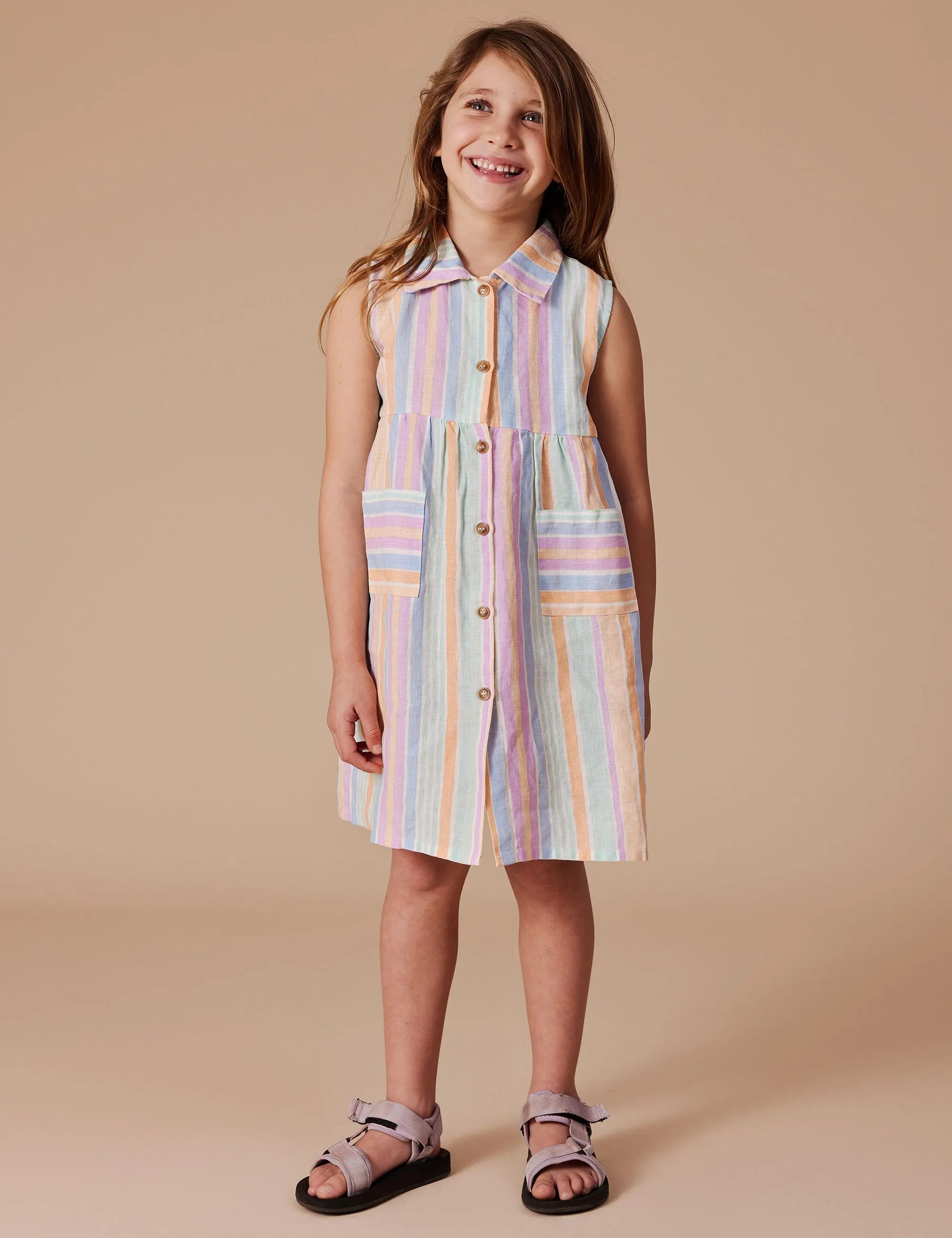 Goldie   Ace - Rudy Linen Dress (Pastel Stripe)
