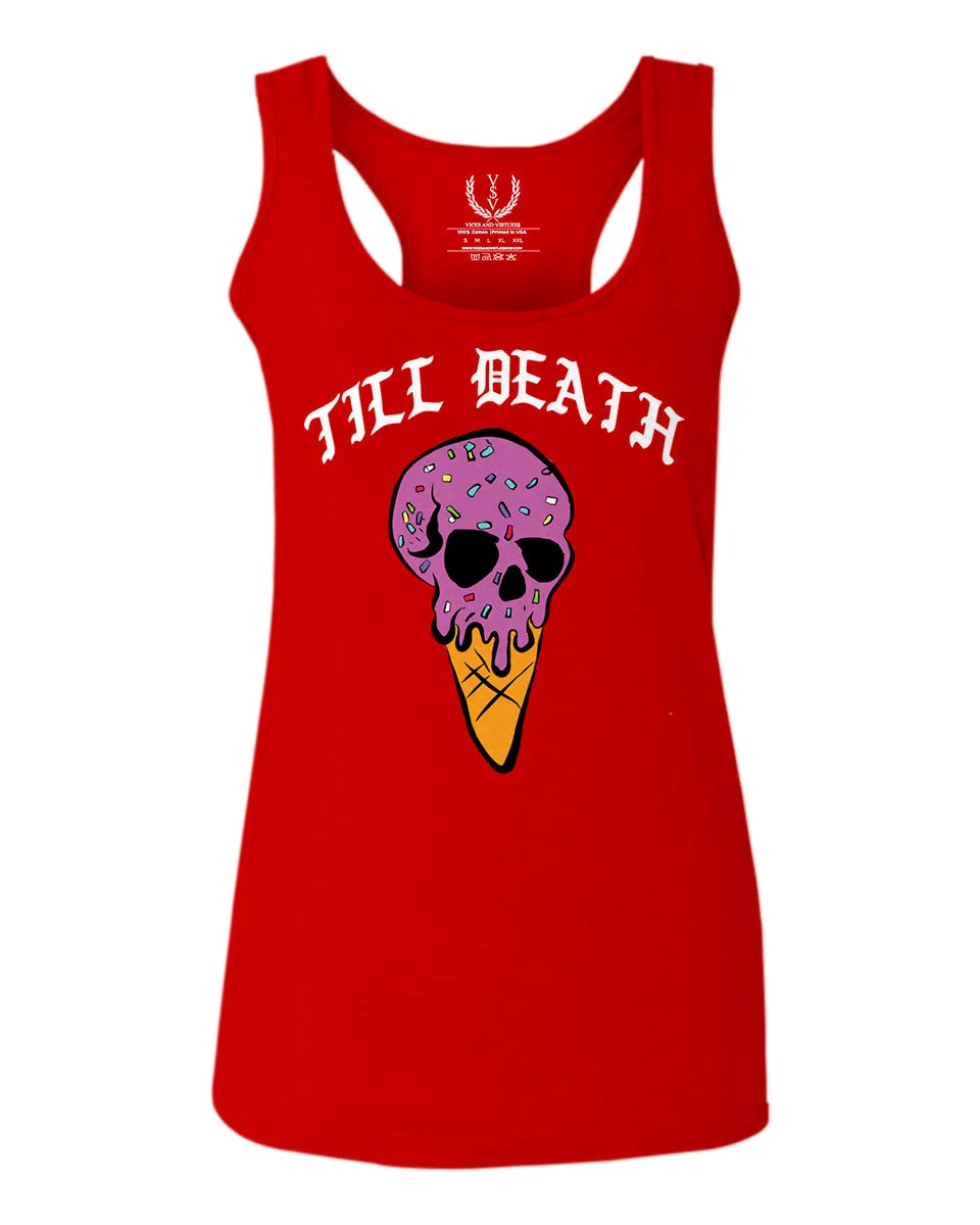Good Vibe chill Till Death ice Cream Skull Bones Graphic obei Society  women's Tank Top sleeveless Racerback