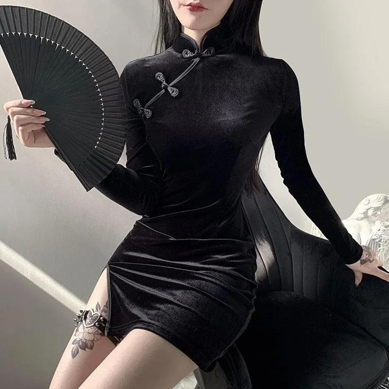 Goth Dark Solid Vintage Gothic Dress
