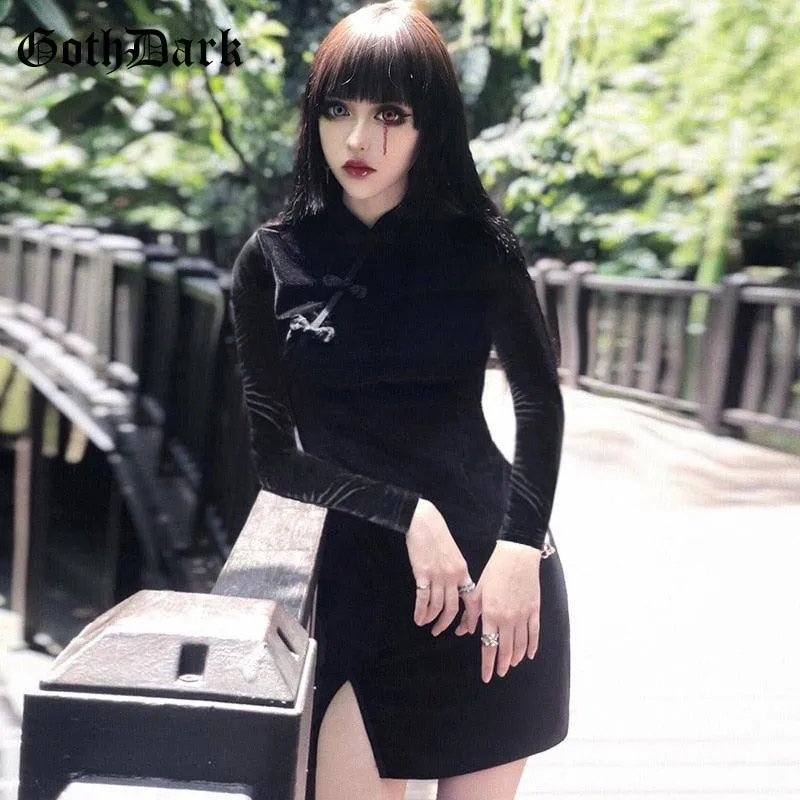 Goth Dark Solid Vintage Gothic Dress