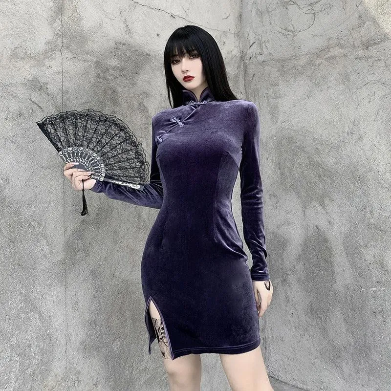 Goth Dark Solid Vintage Gothic Dress