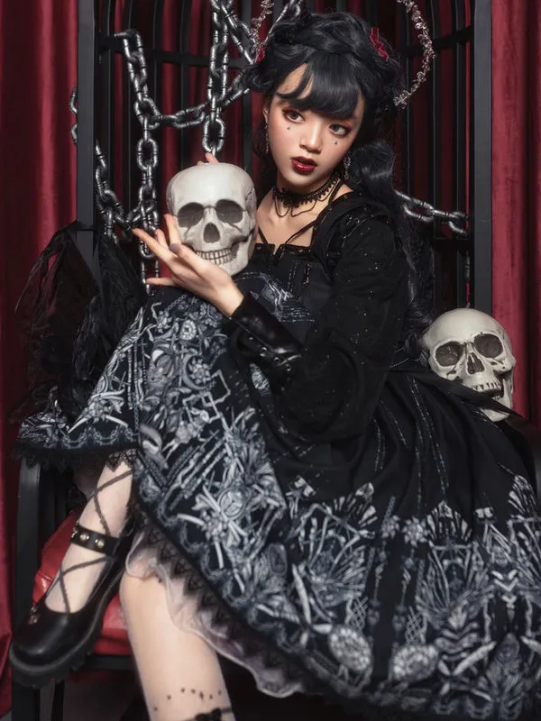 Gothic Lolita OP Dress 3-Piece Set Sleeveless Polyester JSK Jumper Skirt
