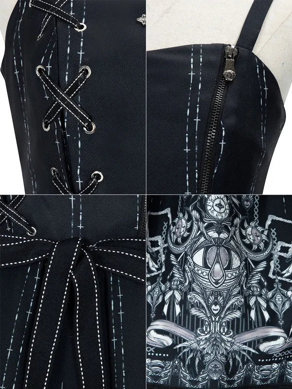 Gothic Lolita OP Dress 3-Piece Set Sleeveless Polyester JSK Jumper Skirt