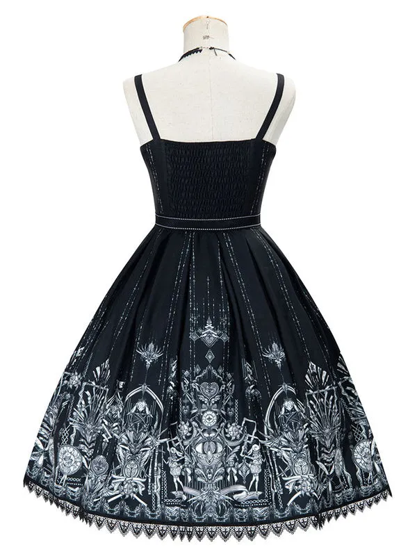 Gothic Lolita OP Dress 3-Piece Set Sleeveless Polyester JSK Jumper Skirt
