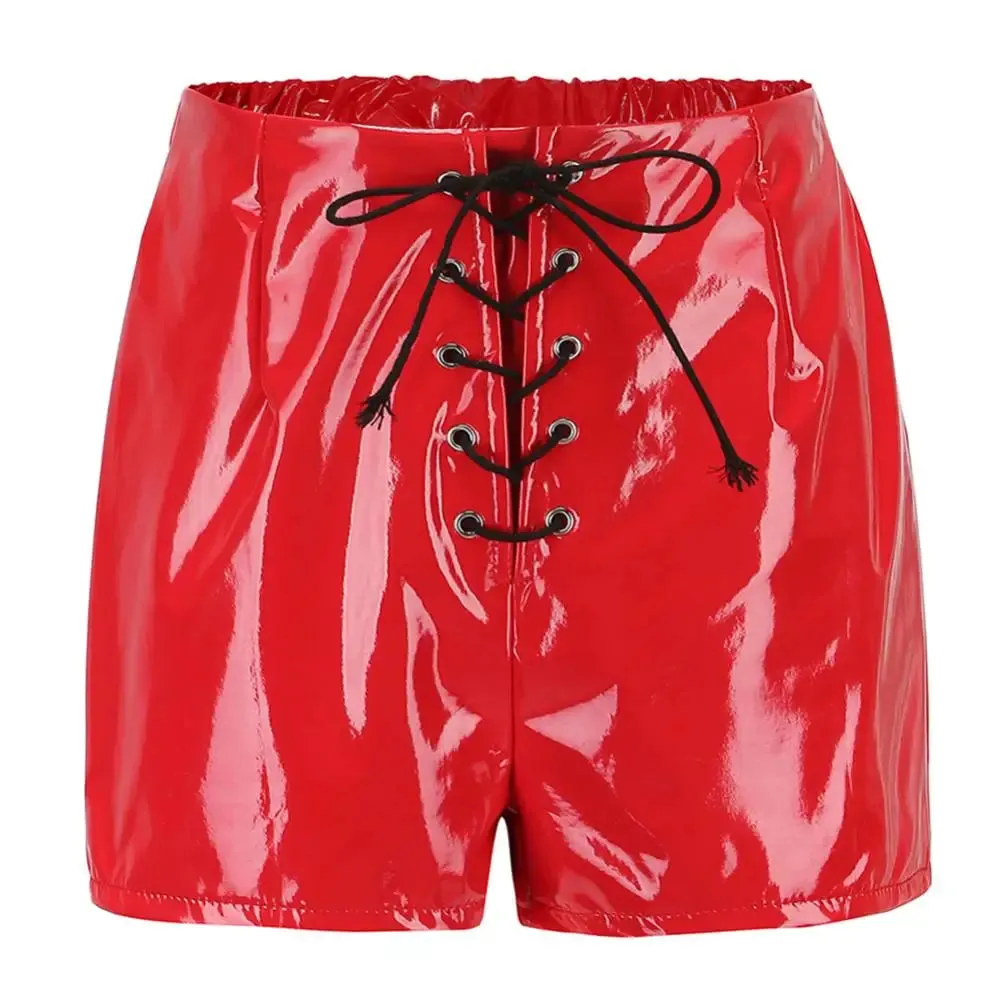 Gothic PVC Wet Look High-Waist Mini Shorts - Punk Dance Club Hot Pants