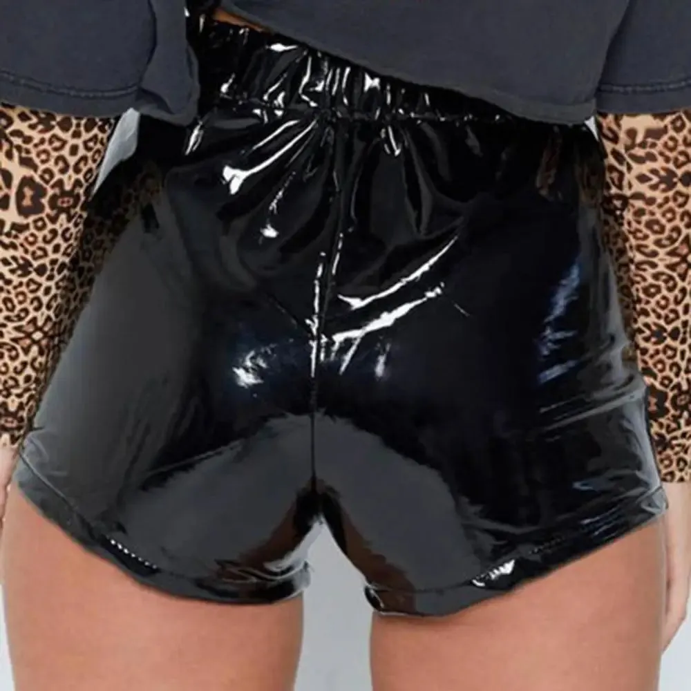 Gothic PVC Wet Look High-Waist Mini Shorts - Punk Dance Club Hot Pants