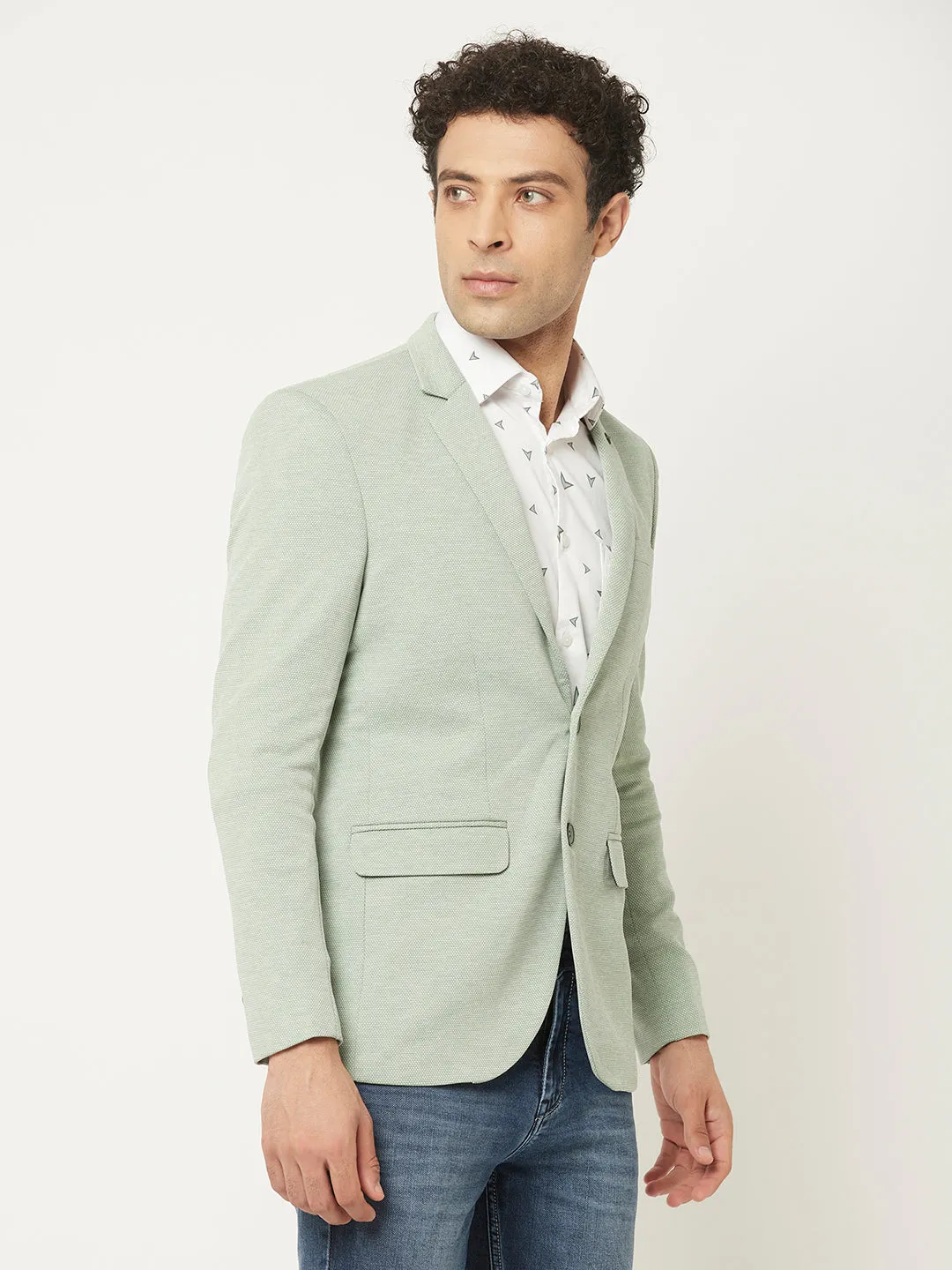 Green Blazer in Textured Print