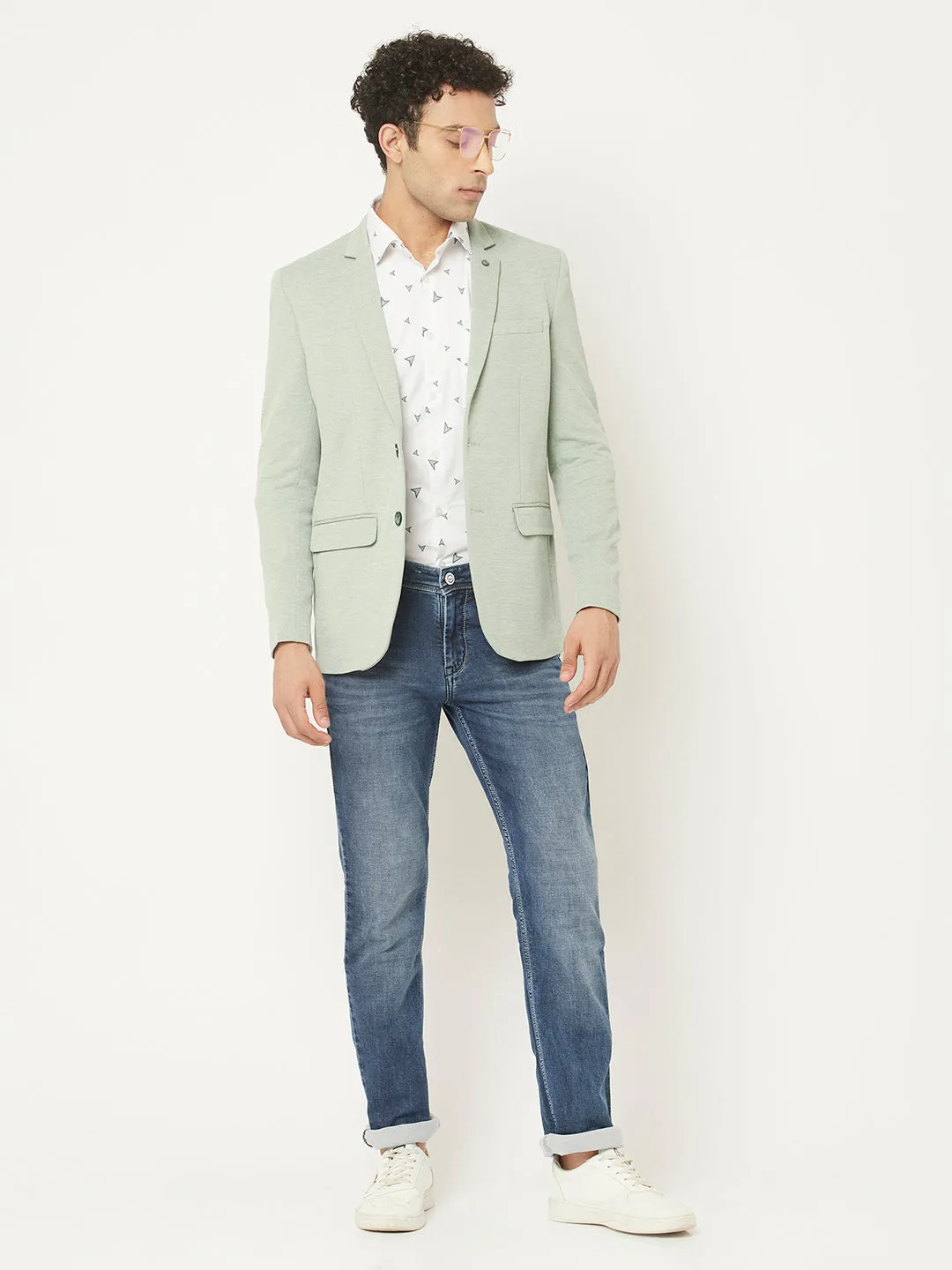 Green Blazer in Textured Print