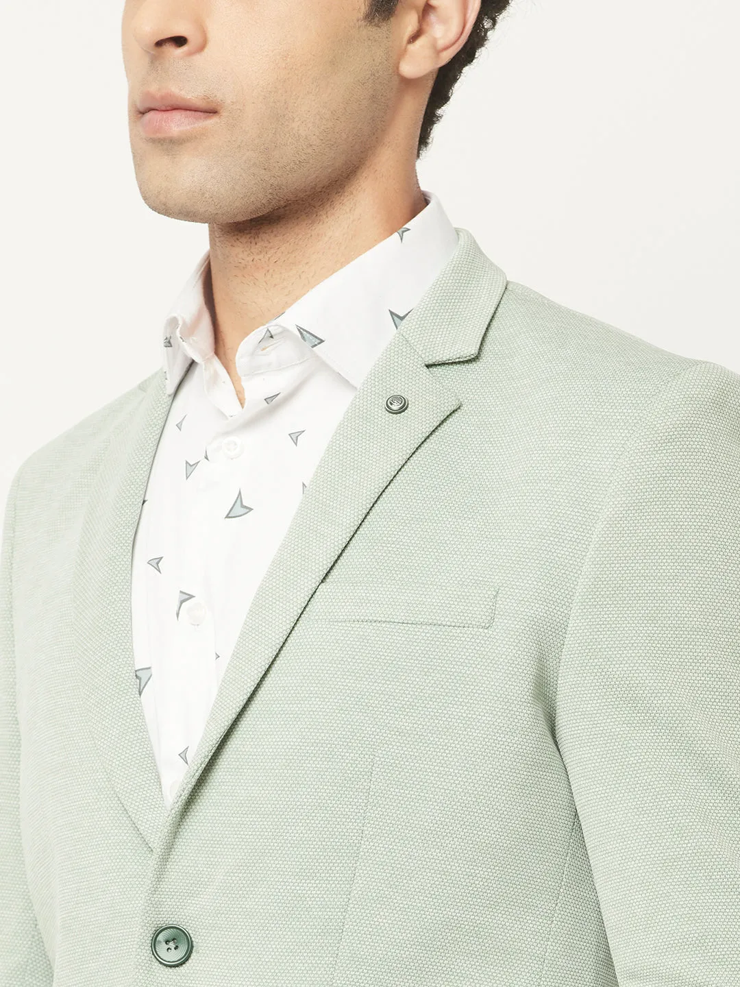 Green Blazer in Textured Print